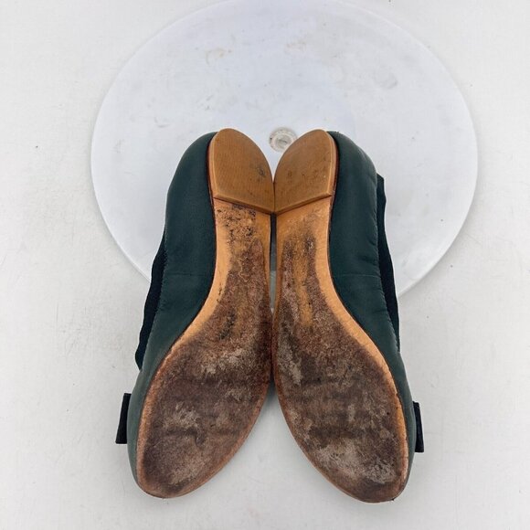 Tory Burch Women Size 7M Green Leather Bow Slip On Elastic Ballet Flat Shoes - Picture 11 of 14